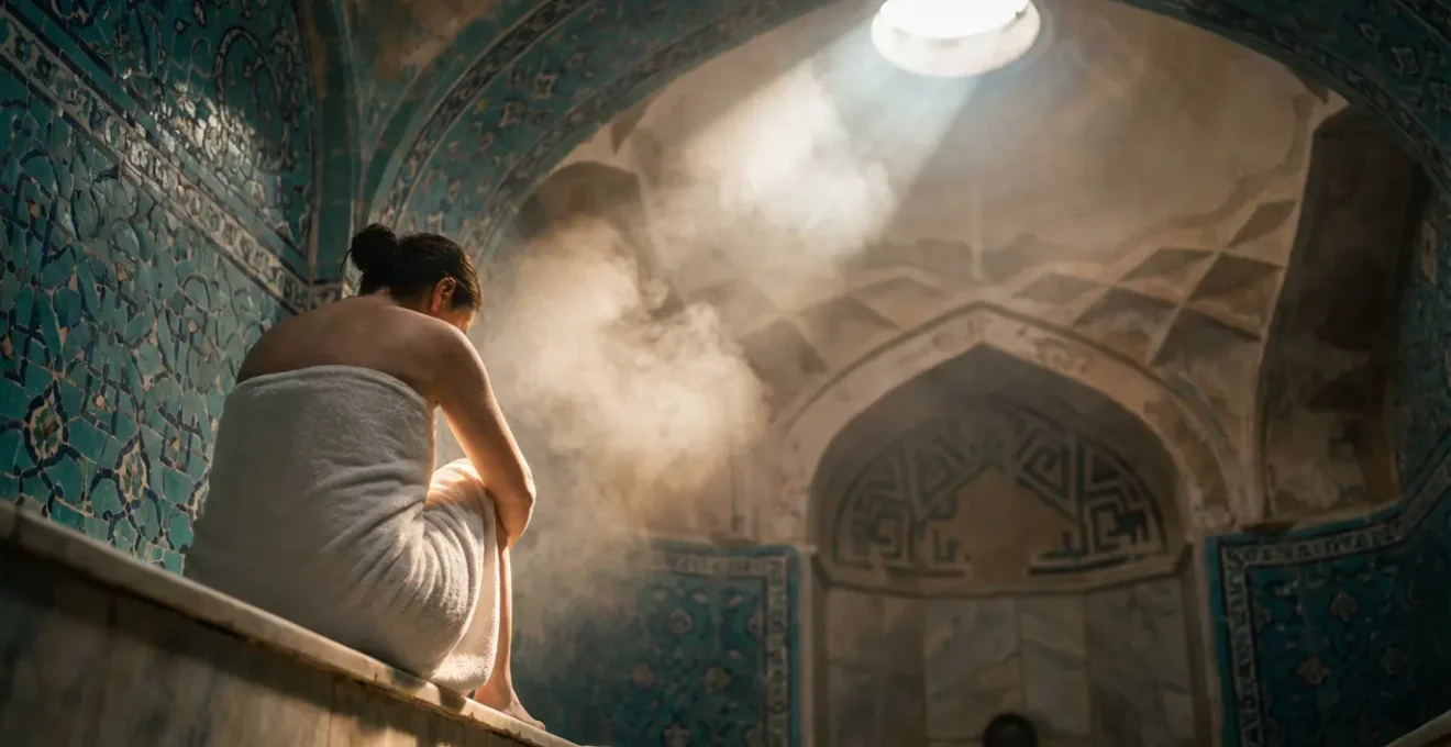 Intérieur atmosphérique des bains sulfureux traditionnels de Tbilissi avec vapeur et mosaïques