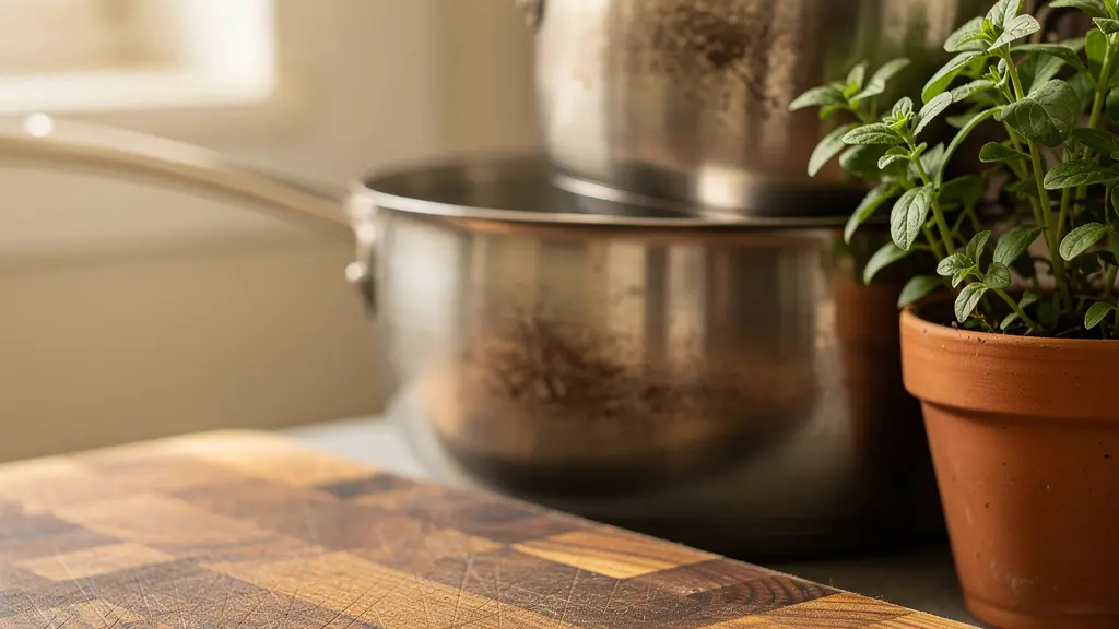 Cuisine équipée avec ustensiles de cuisine authentiques et plan de travail fonctionnel dans un appartement de location