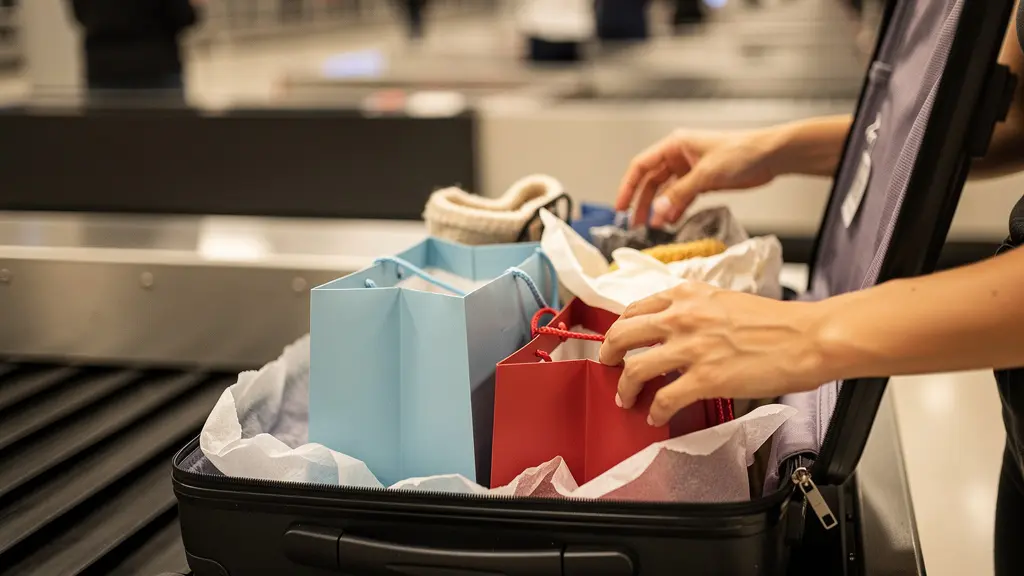 Vue latérale d'une valise passant au scanner de sécurité avec divers objets visibles en transparence